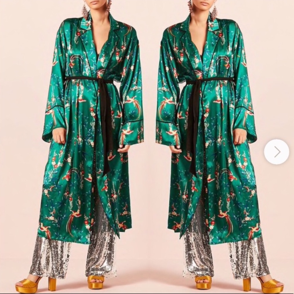 Green Floral Silky Kimono